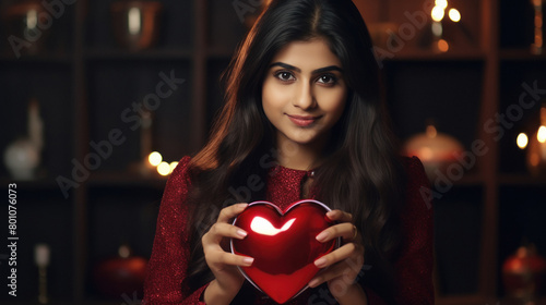 young woman holding heart shape balloon