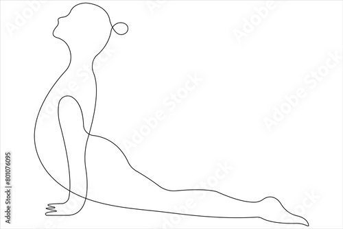  Continuous one line art drawing of man doing exercise in yoga pose outline vector illustration