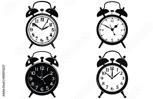 Alarm Clock Silhouette set with a bell on legs Illustration.