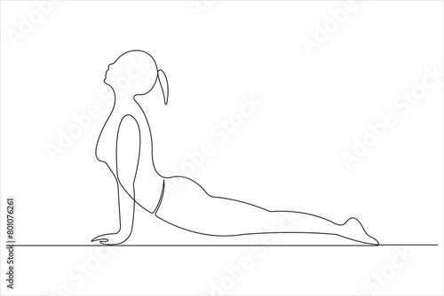  Continuous one line art drawing of man doing exercise in yoga pose outline vector illustration