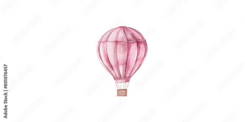Obraz premium Illustration of a pink hot air balloon in the style of soft watercolor, clipart on a white background