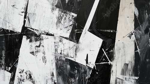 Abstract painting characterized by bold black and white strokes, dynamic and intense visual experience, background backdrop wallpaper