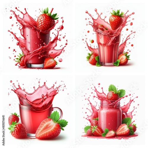 Erdbeer  Getränk splash isoliert auf weißem Hintergrund photo