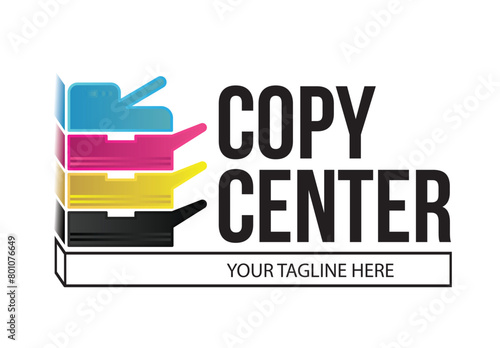 Copy center emblem. Digital print logo design template. Typography modern sign. Polygraphy and print factory. Express press and photocopy.