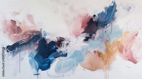 Bold strokes of rose, indigo, and ochre dancing harmoniously on a clean white canvas. photo