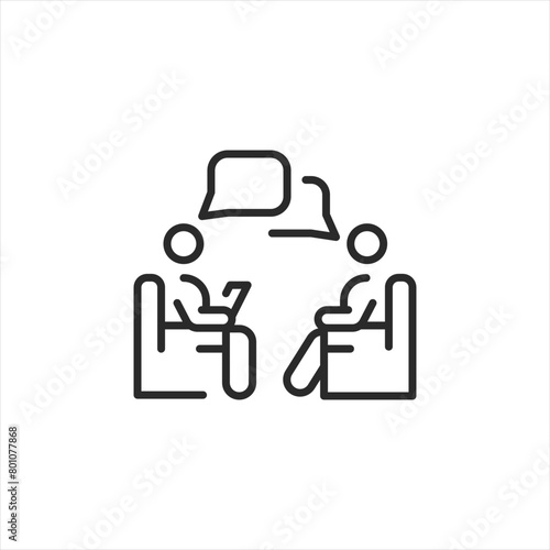 Counseling session icon. A conceptual representation of a therapeutic advice session, showing two figures engaged in conversation, symbolizing guidance, psychological support. Vector illustration 