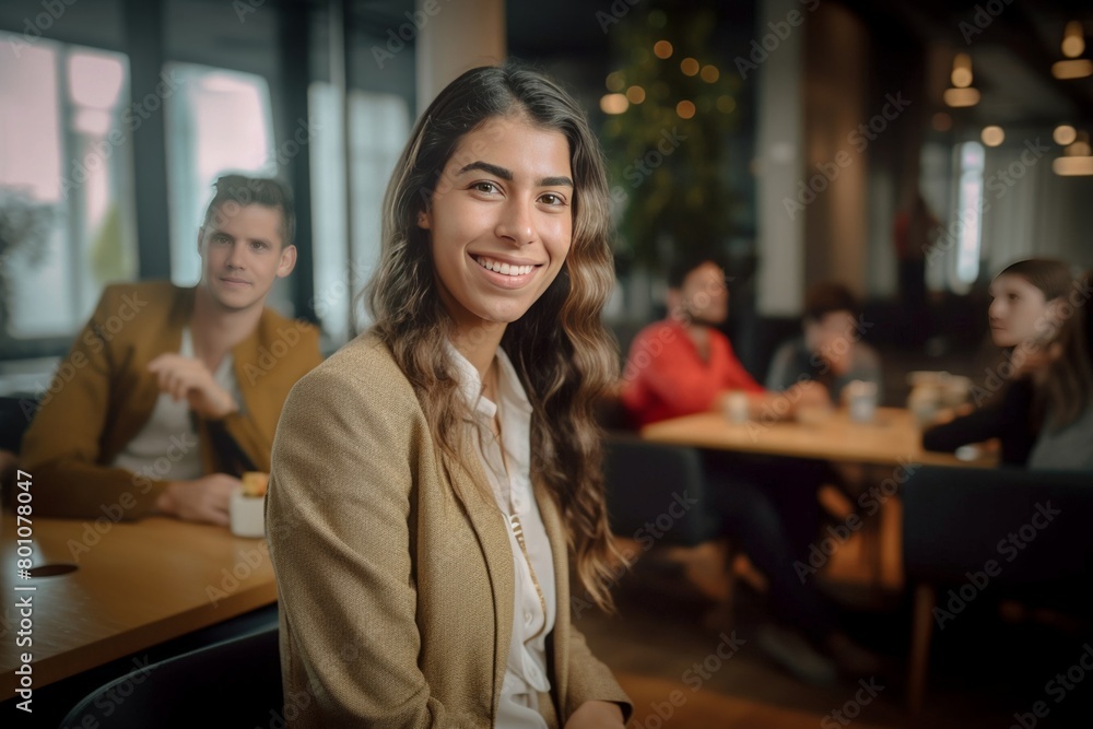 cheerful woman on a business meeting with colleagues cheerful woman on a business meeting with colleagues