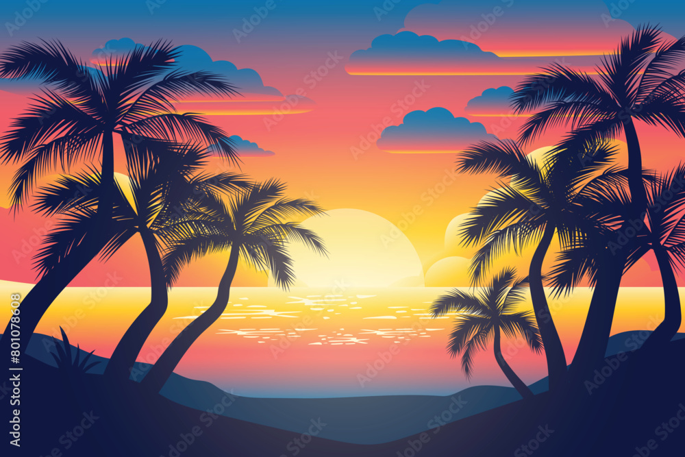 Colorful palm silhouettes Background 2