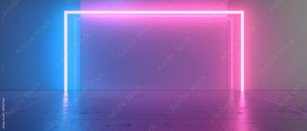 A 3D render of a neonframed mirror with pink and blue lights creating a cool glow, Sharpen isolated on white background