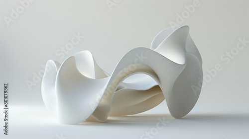 An organic and wave-like form with a supple 3D curve isolated on solid white background.
