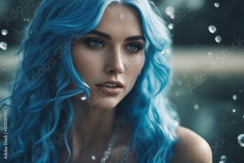  blowing model blue water girl long splash collar hair beauty woman splashing bodycare fashion moisturise shower young background beautiful body care clean collage dripped eye face fantasy flying 