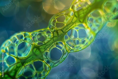 A microscopic view of a plant cell reveals the vibrant chloroplasts bustling with photosynthesis, Sharpen close up hitech concept with blur background photo