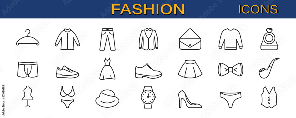 Fashion line icons. Clothing icons set. Vector. Fashion line icons. Clothing icons set. Vector.