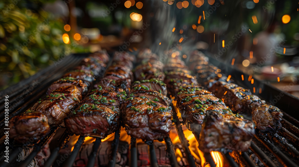 Fresh meat on hot grill. Beef, pork, chicken. BBQ. Fresh meat on hot grill. Beef, pork, chicken. BBQ.