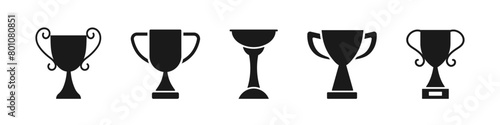 Trophy cup symbol. Trophy icons set. Black silhouettes. Vector