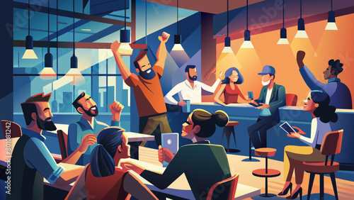 Lively Group of Friends Enjoying Evening at Trendy Bar