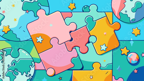 Colorful Puzzle Pieces and Connections Background Illustration