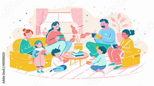 Happy Family Enjoying Leisure Time in Cozy Home Setting