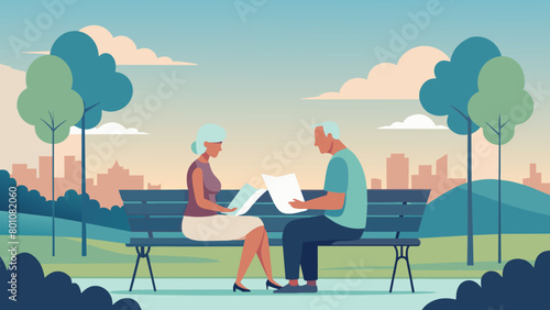 Elderly Couple Reading Together in Peaceful Park Settin