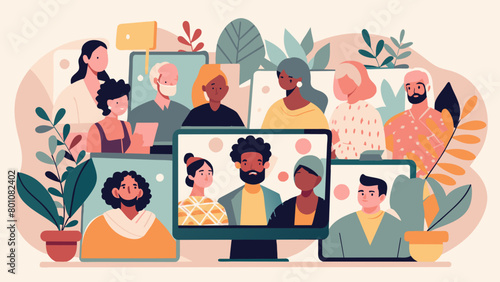Diverse Virtual Meeting Illustration with Connected People