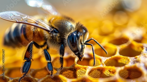 Bees with tiny barcode tags help researchers track their movements and analyze hive dynamics in realtime Sharpen close up strange style hitech ultrafashionable concept © JK_kyoto