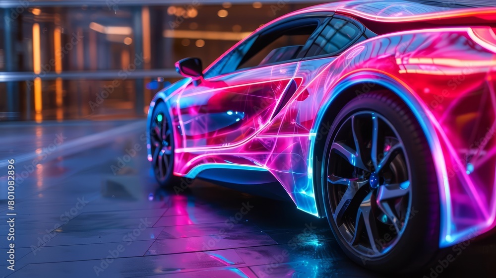 Cars that change color and pattern depending on the driver s mood, broadcasting emotions in vivid hues Sharpen close up strange style hitech ultrafashionable concept