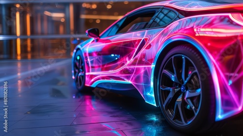 Cars that change color and pattern depending on the driver s mood, broadcasting emotions in vivid hues Sharpen close up strange style hitech ultrafashionable concept photo