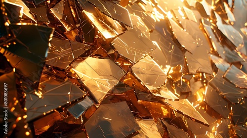 Metallic shards glinting and gleaming in the sunlight, casting reflections that dance across the abstract surface.