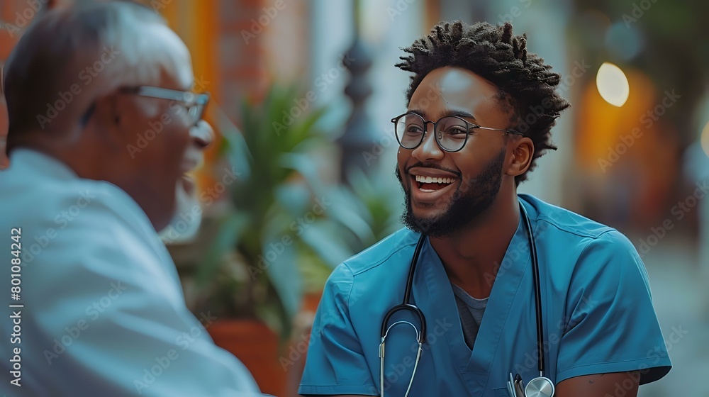 Fototapeta premium Uplifting Gestures in Healthcare: A Heartfelt Interaction Between Caregiver and Patient