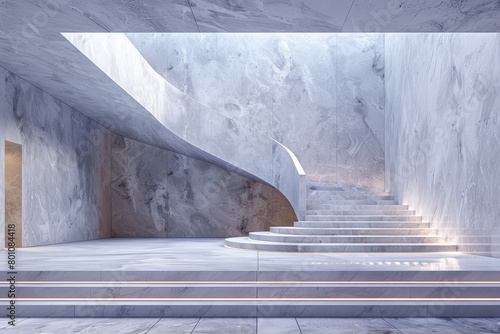A staircase leading nowhere mockup featuring a staircase that loops back on itself or leads to an impossible destination, creating a sense of endless repetition and paradox