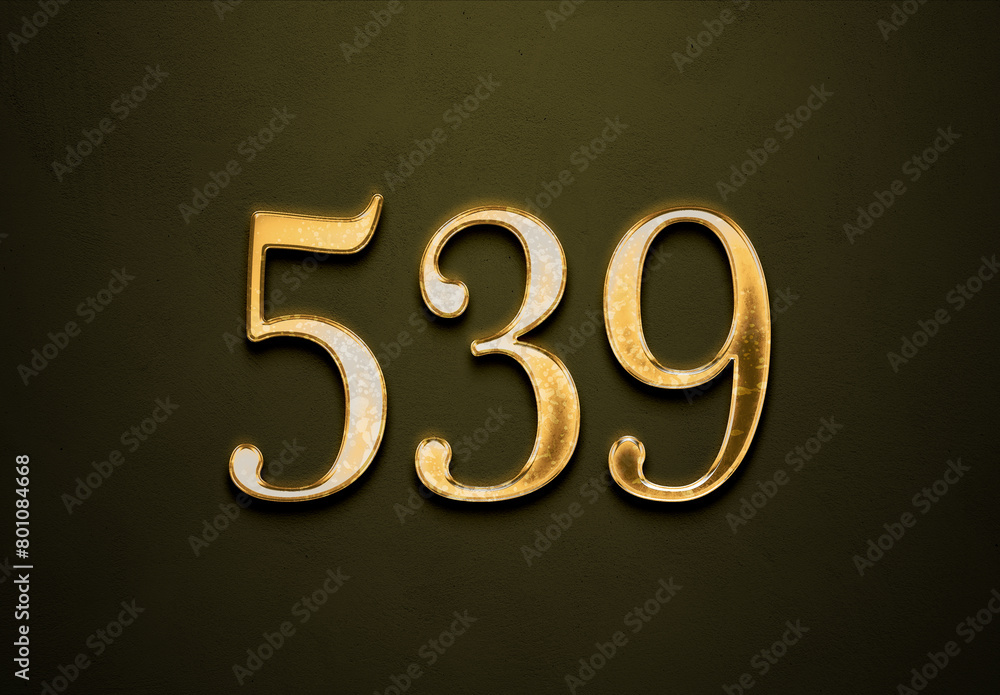 Old gold effect of 539 number with 3D glossy style Mockup. Old gold effect of 539 number with 3D glossy style Mockup.