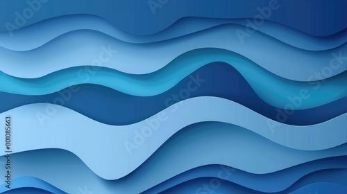 Blue abstract background in paper cut style, Layers of paper wavy water for World Oceans Day ,Earth posters template, ecology brochures, presentations, invitations with place for text