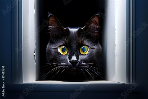 A Funny cat peeks out of a hole in the  wall. , Cat Bursting Through Wall © Prasert