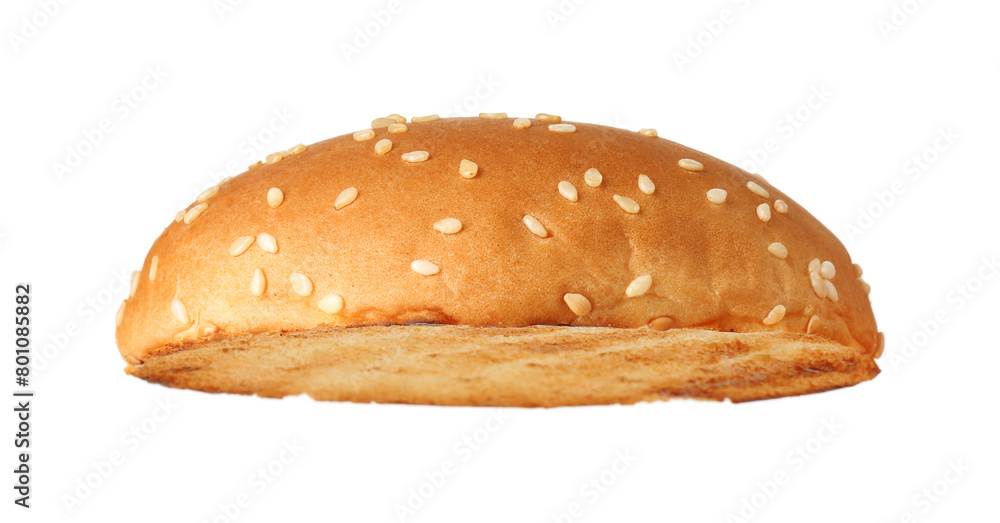 Half of grilled burger bun isolated on white Half of grilled burger bun isolated on white