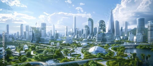 The smart city utilizes advanced technology in its greenerycovered buildings photo