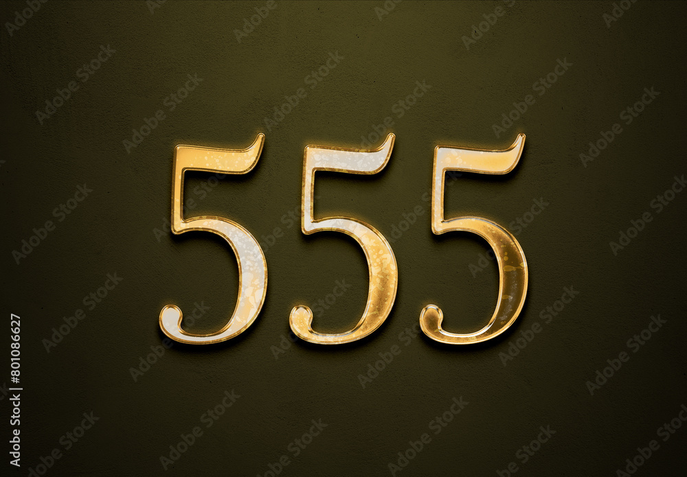Old gold effect of 555 number with 3D glossy style Mockup. Old gold effect of 555 number with 3D glossy style Mockup.
