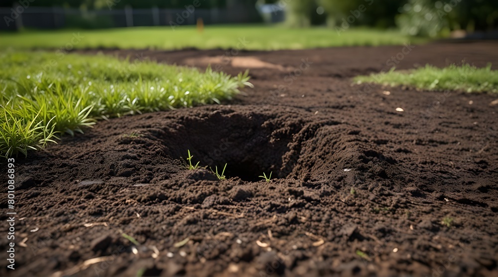 Landscaping weed barrier with hole on ground image Place for adding text or design.generative.ai Landscaping weed barrier with hole on ground image Place for adding text or design.generative.ai