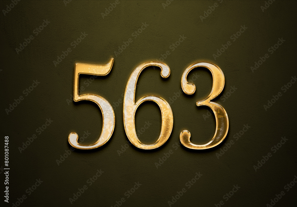 Old gold effect of 563 number with 3D glossy style Mockup. Old gold effect of 563 number with 3D glossy style Mockup.