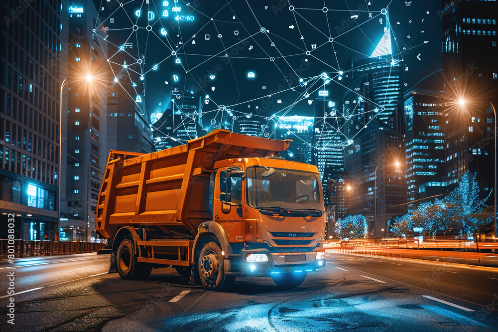 An urban environment with IoT-enabled waste management systems optimizing garbage collection. An urban environment with IoT-enabled waste management systems optimizing garbage collection.