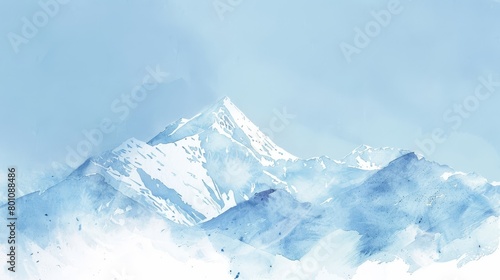 Soothing watercolor of a snowy peak under a clear blue sky, the purity of the scene conveying serenity and clarity