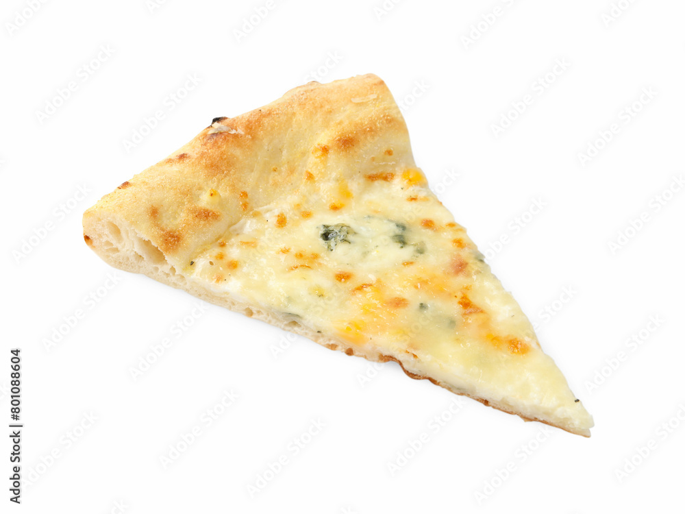 Piece of delicious cheese pizza isolated on white Piece of delicious cheese pizza isolated on white