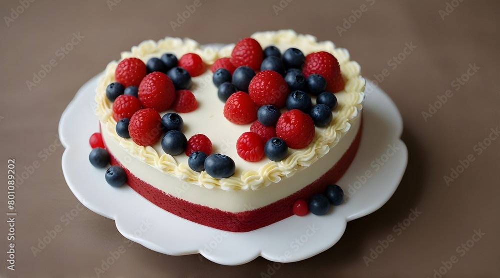 Cheesecake in a heart shape, spring background.generative.ai Cheesecake in a heart shape, spring background.generative.ai