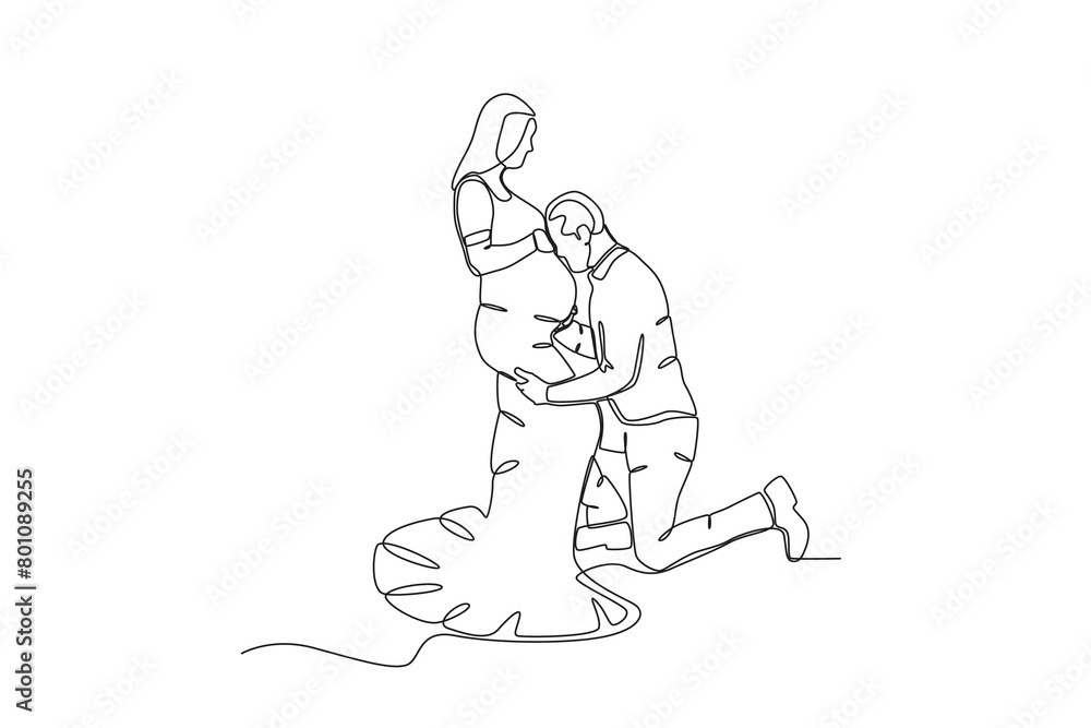 Continuous single line drawing of a HHusband kissing pregnant wife. concept of a family newly married and given a child, illustration of the popular single line drawing, concept of single line design. Continuous single line drawing of a HHusband kissing pregnant wife. concept of a family newly married and given a child, illustration of the popular single line drawing, concept of single line design.