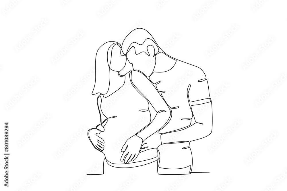 Continuous single line drawing of a Husband lovingly hugs pregnant wife. concept of a family newly married and given a child, illustration of the popular single line drawing, concept of single line de Continuous single line drawing of a Husband lovingly hugs pregnant wife. concept of a family newly married and given a child, illustration of the popular single line drawing, concept of single line de