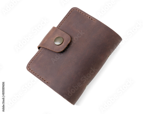 Brown business card holder isolated on white, top view