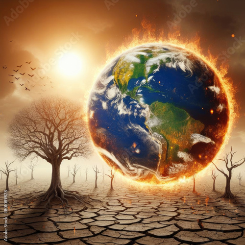 Global Warming concept Climate change impacts tree and death tree.
