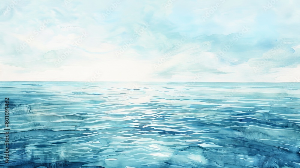 Tranquil watercolor seascape featuring a lone sailboat on a calm sea, the sparse composition emphasizing quietude and space Tranquil watercolor seascape featuring a lone sailboat on a calm sea, the sparse composition emphasizing quietude and space