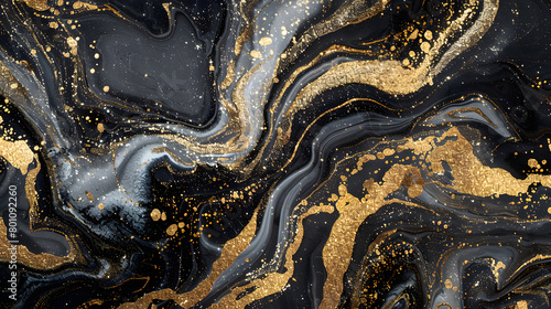 Abstract marble black and gold background. Generative AI. © mhebub