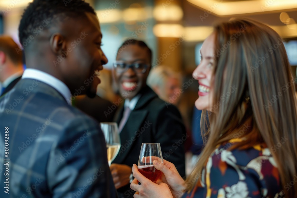 Business People Networking at Conference Drinks Reception with Businessman and Businesswoman Business People Networking at Conference Drinks Reception with Businessman and Businesswoman