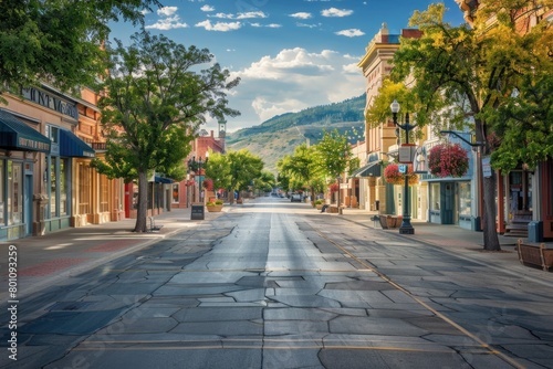 Business Street in Provo, Utah USA. Center Street downtown showcasing American architecture and city culture